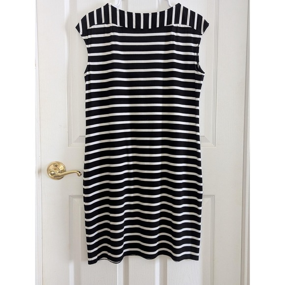Chicos Dress Womens Petite 2 (US 12) Black White Stripe Shift Casual Minimalist - Picture 4 of 12